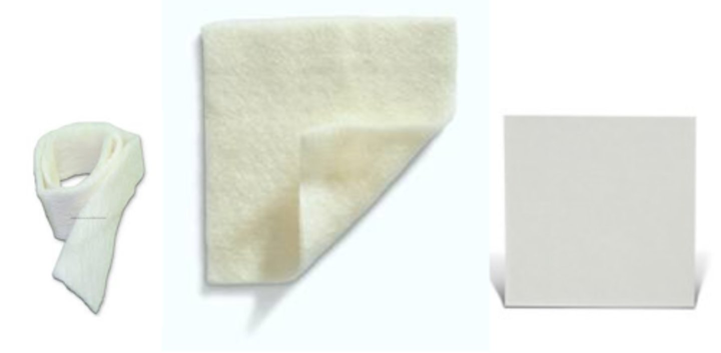 <p>composed of carboxymethylcellulose fibers form gel after contact with exudate</p>