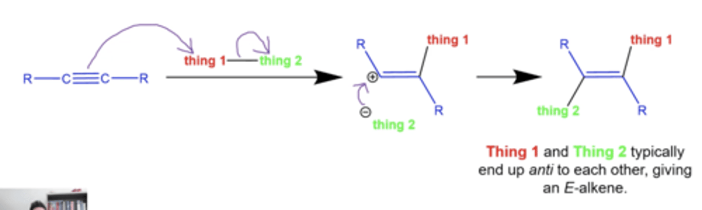 <p>-usually produces E alkenes (Eepposite sides)</p>