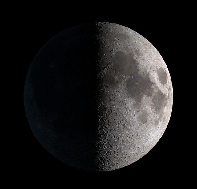 <p>(Light coming from right side) The Moon is know halfway through its monthly journey.</p>
