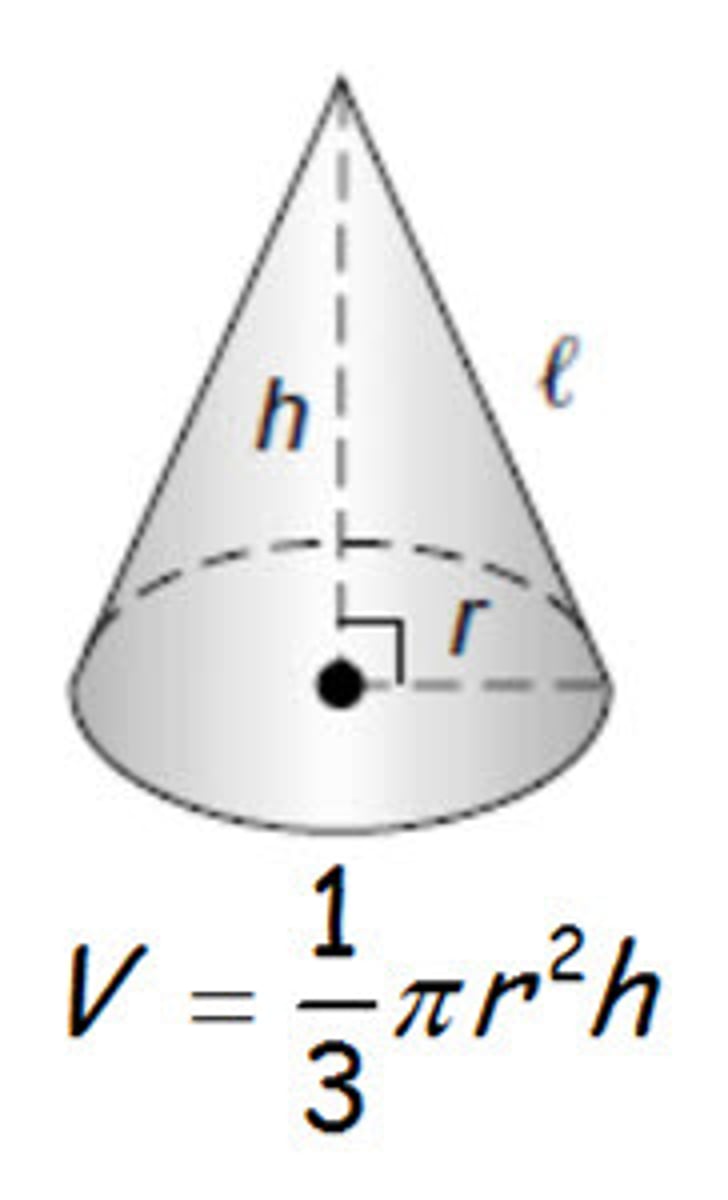 <p>one third times pi times the radius squared times the height.</p>