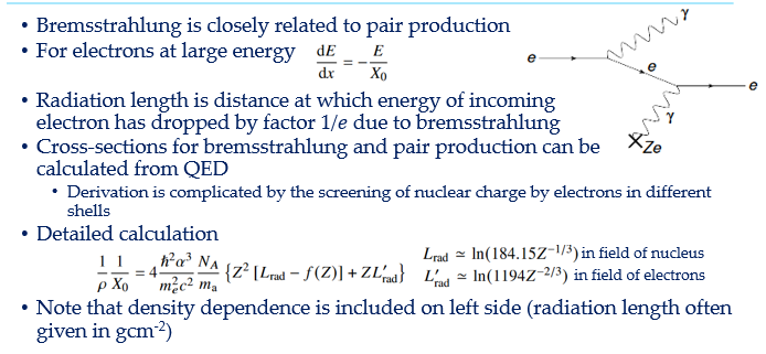 <p>Full calculation of radiation effects in complex and involves shell effects. Denser material, shorter radiation length. The coupling is proportional to Z, so squared in FGR to get Z² factor.</p>