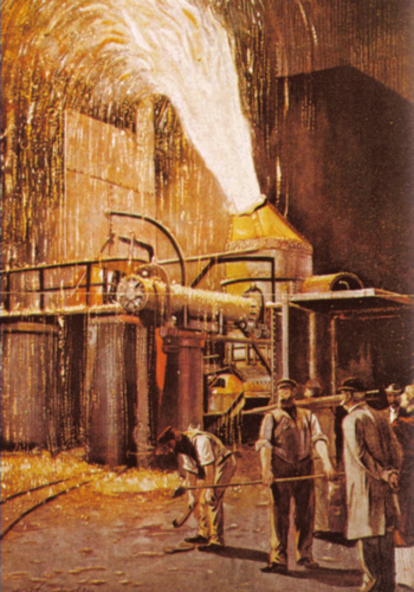 <p>A way to manufacture steel quickly and cheaply by blasting hot air through melted iron to quickly remove impurities.</p>