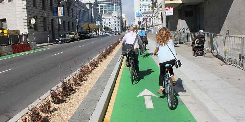<p>Physically separates bikes from vehicles</p>