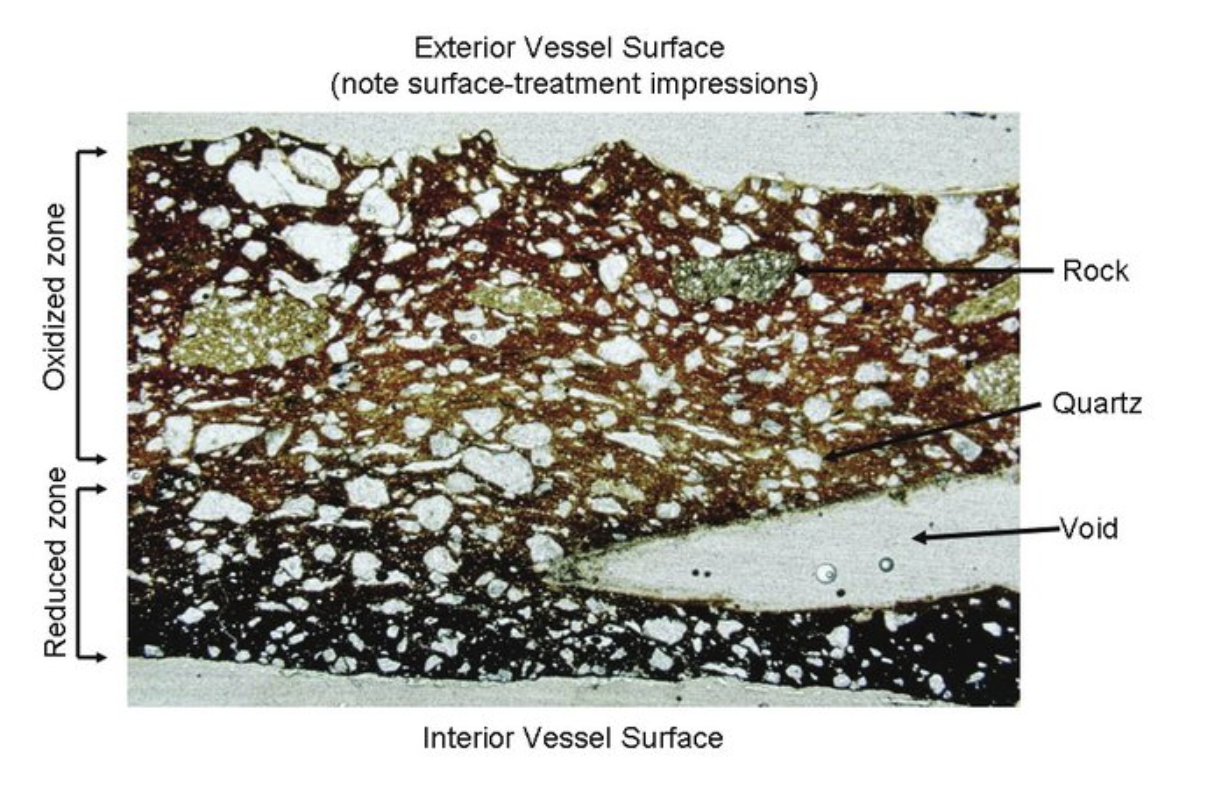 <p>a piece of rock or ceramic, ground to extreme thinness (0.03 mm) and mounted between glass slides, usually for study in a polarizing microscope</p>