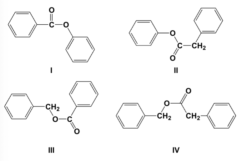 <p>Which is the correct structure for phenyl benzoate?</p>