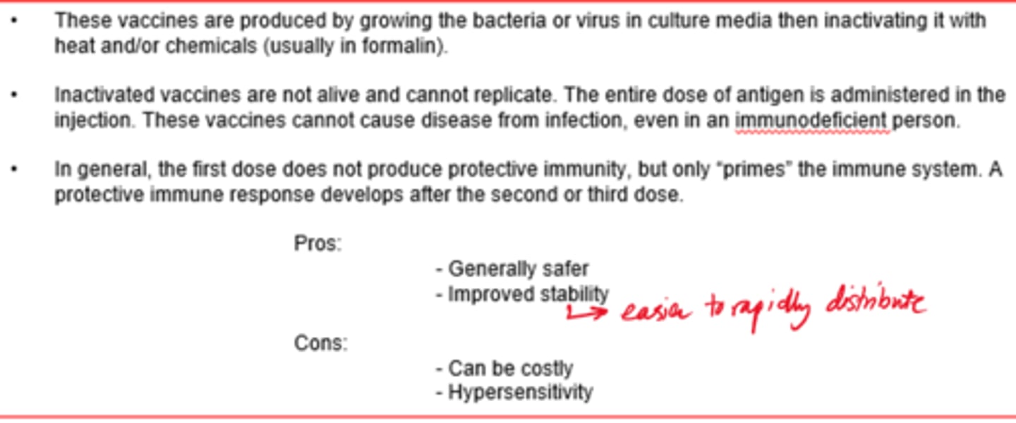 <p>- Grow virus in culture media.</p><p>- Inactivate it with heat/chemicals (eg formalin).</p>