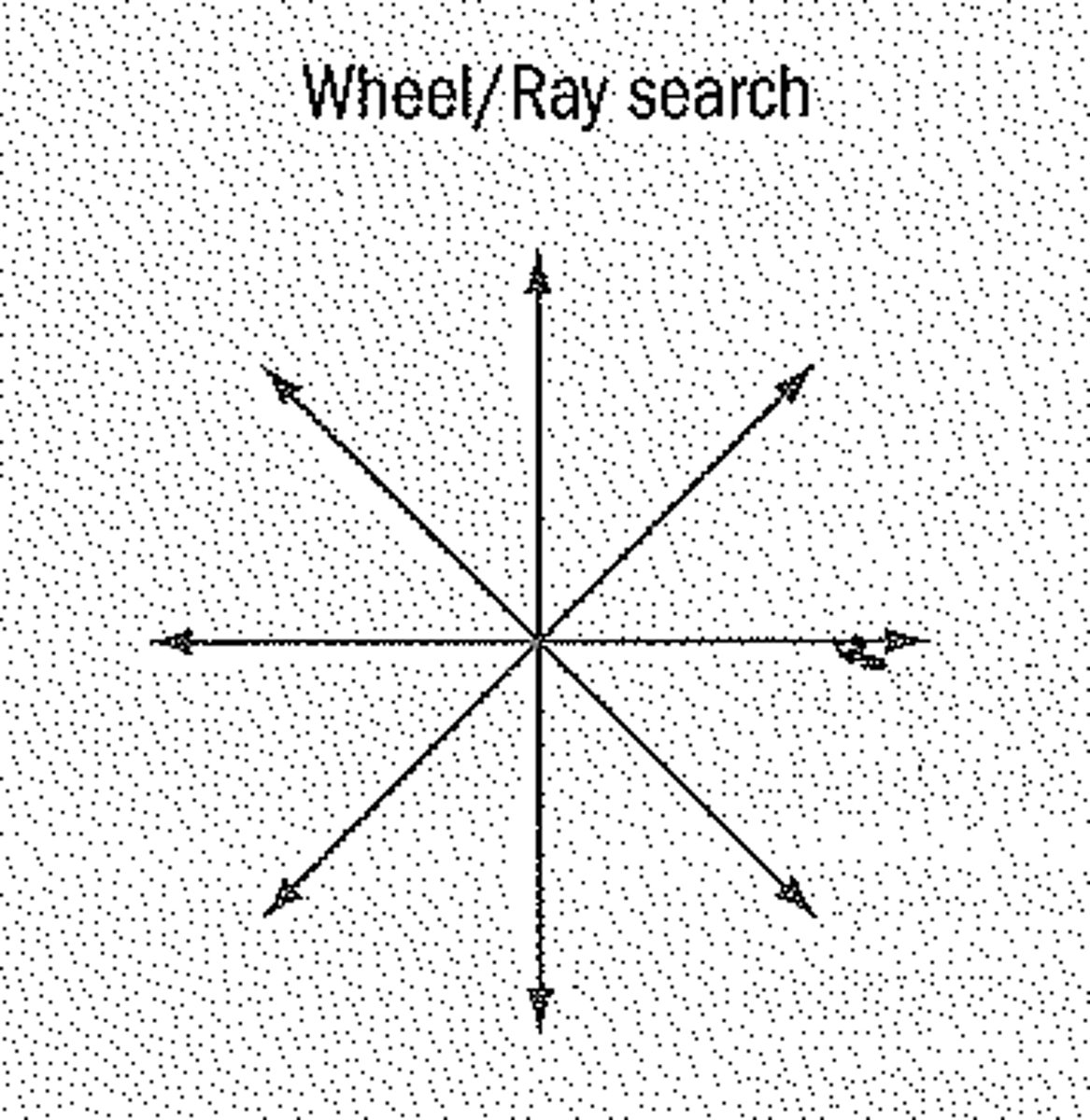 <p>SEVERAL investigators search in straight lines from the center to the boundary (outward) or from the boundary to the center (inward).</p><p>issue- misses portions in between individuals (see below)</p>