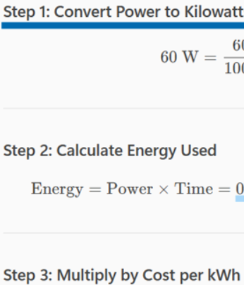 <p><span style="font-size: medium;">A utility company charges 6.2 cents/kWh.&nbsp;If a consumer operates a 60-W light bulb continuously for one day, how much is the consumer charged in cents?</span></p>