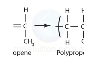<p><span>Polypropene: Propene bond breaks, causing (picture) due to addition reaction.</span></p>