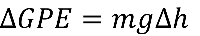 <ul><li><p>change is gravitational potential energy (joule, J) = mass (kilogram, kg) x gravitational field strength (newton per kilogram, N/kg) x change in vertical height (metre, m)</p></li></ul><p></p>