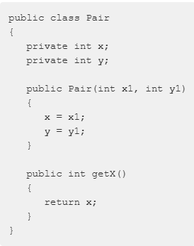 <p><span><span>Consider the following class declaration. Which of the following methods can be added to the&nbsp;</span><em><span> Pair</span></em><span>&nbsp;class to allow other classes to modify the value of </span><em><span>y</span></em><span>?</span></span></p>