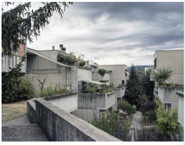 by Giancarlo de Carlo
made to replace an existing worker's village
made with a participatory process so people got to have input, including public and private green spaces, places for social life, separation between vehicular and pedestrian flow
45 different building types
