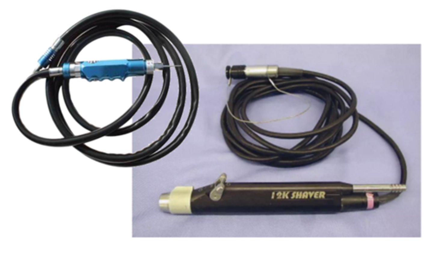 <p>devices with a power cable (run by electricity) that are used when doctors need a lightweight instrument for procedures where access is limited (ex: maxiofacial, dental, &amp; small bone procedures)</p>