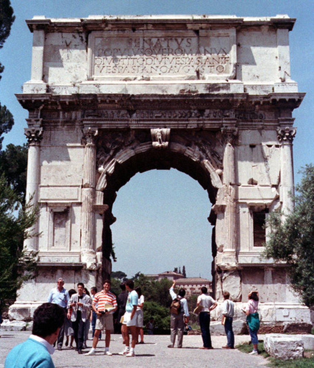 <p>Name: Arch of Titus and Relief of the Interior</p><p>Time Period: 81 CE</p><p>Medium: Concrete and Marble</p><p>Location: Rome, Jerusalem Depicted</p>