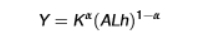 <ul><li><p>K = aggregate physical capital stock </p></li><li><p>L = the number of workers </p></li><li><p>h = human capital per worker </p></li><li><p>alpha = factor share of capital (take values between 0 and 1) </p></li><li><p>A = total factor productivity (TFP) </p></li><li><p>as A is multiplied by labour, it is ‘labour-augmenting’/ ‘harrod-neutral’ </p></li></ul><p></p>