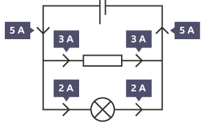 <p><span>a different amount of current will flow through each branch but more current flows through paths of less resistance which can help you work out which components for more resistant than others</span></p><p><span>The total current into a junction equals the total current out of a junction.</span></p>