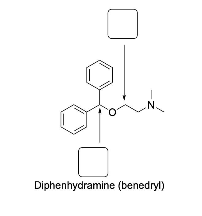 <p> denote the expected splitting pattern with abbreviated label in a 1H NMR spectra for each indicated position in the following structure</p>