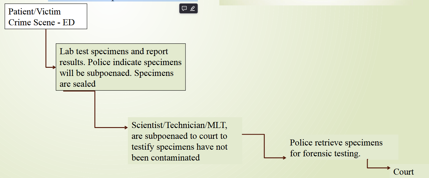 <ul><li><p>The movement and location of physical evidence from the time it is obtained until the time it is presented in court</p></li></ul><p></p>
