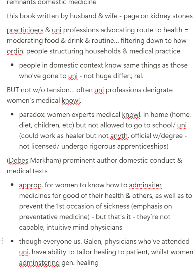 <p><em>What practitioners & uni professors advocate filters down to how ordin. people structure households & medical practice…</em></p><ul><li><p>ideology borrowed ← W medicine</p></li><li><p>based on premise you & your fam. know your body best</p><ul><li><p><span style="color: green">power/empowering</span></p></li><li><p><span style="color: green">privacy</span></p></li></ul></li><li><p>offered guidance in prep. & administ. homemade preparations</p></li><li><p>domestic & fam. medicne books v/pop. (early 1800s-early 1900s)</p></li><li><p><span style="color: green">affordable (altern. to expense consulting physician)</span></p></li><li><p><span style="color: green">autonomy (could grow some ingredients in own garden)</span></p></li><li><p><span style="color: #000000">tensions for women… (picture)</span></p></li></ul><p></p>