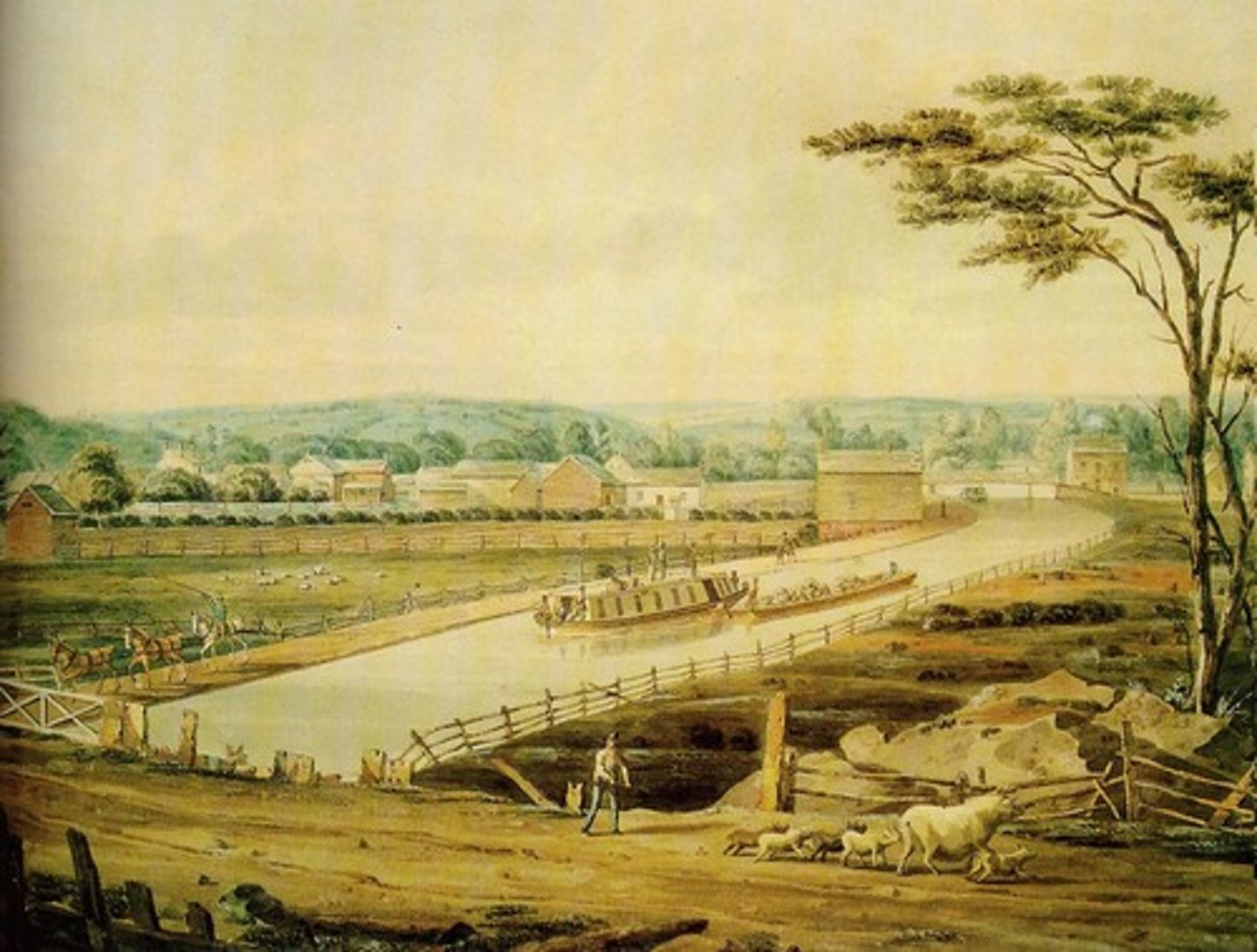 <p>A man-made waterway that runs east to west between the Hudson River and Lake Erie, connecting the Great Lakes with the Atlantic Ocean, vastly reducing the costs of transporting people and goods across the Appalachian Mountains. <br><br>Called "The Nation's First Superhighway," it was the lovechild of Governor DeWitt Clinton and the tolls paid for the system's construction after just one year of operation. <br><br>It gave New York City a strong advantage over all other Atlanitc port cities and led cities like Albany, Utica, Syracuse, Rochester, and Buffalo to explode in population.<br><br>A stellar example of the political debate over Henry Clay's American System.</p>