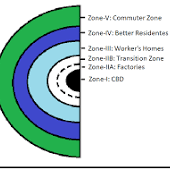 <p>An urban model designed by Ernest Burgess suggesting that cities grow outward from a central area in concentric rings (like the layers of an onion)</p><ul><li><p>center is the most densely populated and developed area </p></li><li><p>Social and economic characteristics tend to be homogeneous within each zone</p></li></ul>