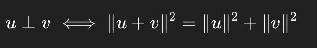 <p>Orthogonality → squared lengths add</p><p></p><p>Shows right angle algebraically, used in best approximation proofs</p>