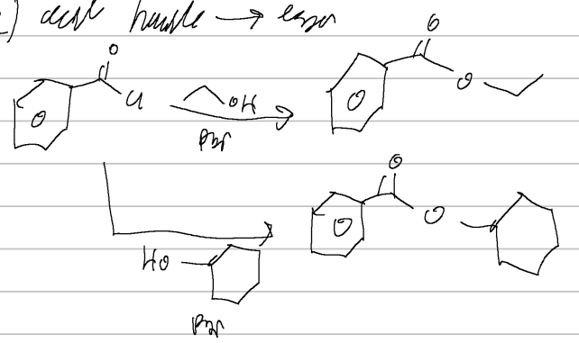 <p>acid halide → ester</p><p>sterics are critical here, 1 &gt; 2 &gt; 3</p>