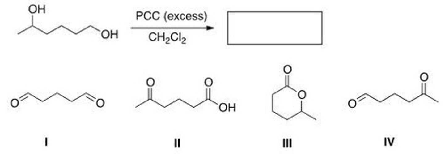 <p>Determine the product of the following reaction.</p><p>A. I</p><p>B. II</p><p>C. III</p><p>D. IV</p>