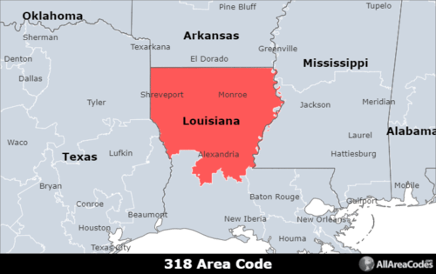<p>Area code 318 is located in northern Louisiana and covers Shreveport, Bossier City, and Monroe. It is the only area code that serves the area.</p>