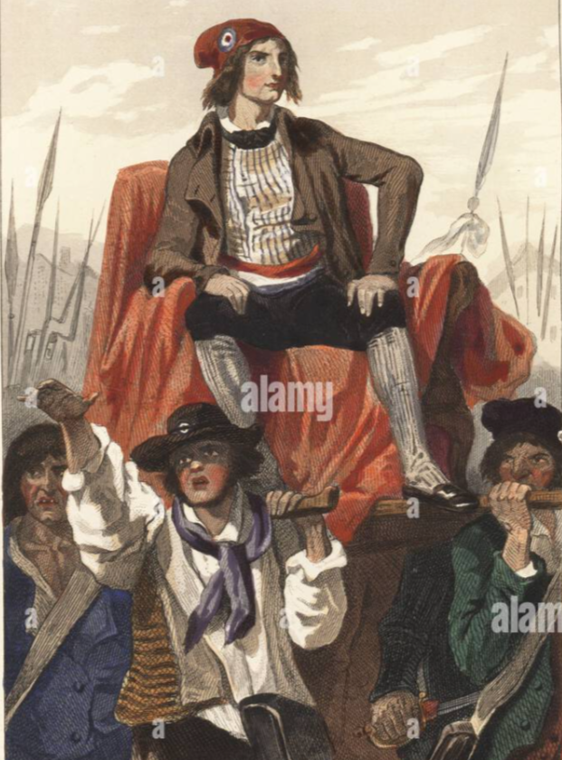 <ul><li><p><span style="font-family: &quot;Times New Roman&quot;, serif">Supporters of the revolution could adopt elements of dress that symbolizes their political views</span></p></li><li><p><span style="font-family: &quot;Times New Roman&quot;, serif">Red, white, and blue colors</span></p></li><li><p><span style="font-family: &quot;Times New Roman&quot;, serif">The revolutionary cockade (mandatory by 1793)</span></p></li><li><p><span style="font-family: &quot;Times New Roman&quot;, serif">The bonnet rouge or “red cap of liberty”</span></p></li><li><p><span style="font-family: &quot;Times New Roman&quot;, serif">Trousers of the working man replaced the knee breeches of the aristocratic old regime</span></p></li><li><p><span style="font-family: &quot;Times New Roman&quot;, serif">Shoes with laces instead of buckles</span></p></li><li><p><span style="font-family: &quot;Times New Roman&quot;, serif">Les san-culottes, Culottes = french for knee breeches</span></p></li><li><p><span style="font-family: &quot;Times New Roman&quot;, serif">Working class men did not wear san-culottes,They wore trousers or pantaloons</span></p></li><li><p><span style="font-family: &quot;Times New Roman&quot;, serif">They could also wear: a carmagnole (short jacket of dark color, hip length, not well fitted with black fullness), Often with a red waistcoat, Wooden sabots (clogs)</span></p></li></ul><p></p>