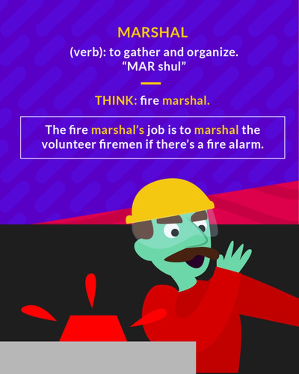 <p>(verb) to gather together</p><p>(verb) to gather and organize</p>