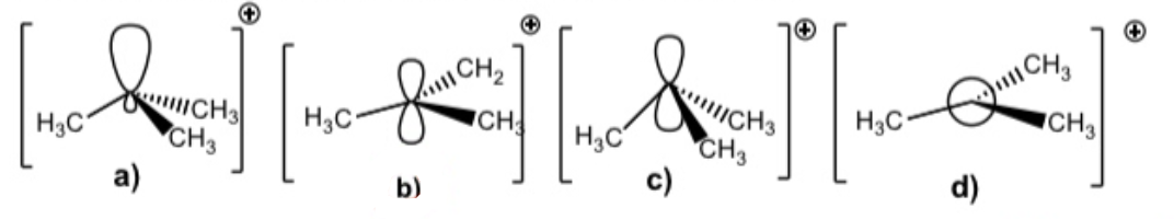 <p>Select the accurate orbital representation of the tert-butyl cation</p>