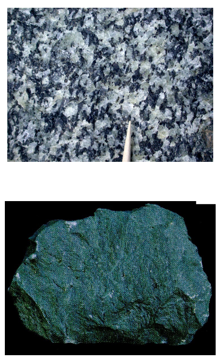 <p><strong>Phaneritic:</strong> intrusive &amp; can see many minerals in a row</p><ul><li><p><strong>Porphyritic: </strong>different mineral sizes in a rock with larger K-feldspar “phenocrysts”</p></li></ul><p><strong>Aphanitic:</strong> extrusive &amp; can’t see minerals (came out of volcano &amp; cooled really quickly)</p><ul><li><p><strong>Porphyritic: </strong>larger amphibole phenocrysts</p></li></ul><p></p><p>They have the same chemical/mineralogical composition but different cooling rates</p><p></p>