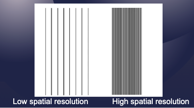 <p>spatial resolution (aka How well a radiograph reveals small objects that are close together)</p>