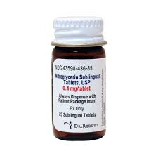 <p>If you are outside of the hospital setting, you will give 1 dose (sit or lay down) and wait 5 minutes</p><p>If pain does not improved then take 2nd dose (sit or lay down) and call 911</p><p>Take 3rd dose (sit or lay down) if EMS not arrived</p><p></p><p>Container is brown and pills are sensitive to light - once opened, they are stable for 6 months</p><p></p><p>Slidenafli, tadoalafil, and vardenafil all can cause hypotension with nitro (erectile dysfunction meds)</p>