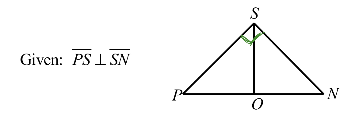 <p>Prove: angle PSN is a right angle. What theorem should be used?</p>