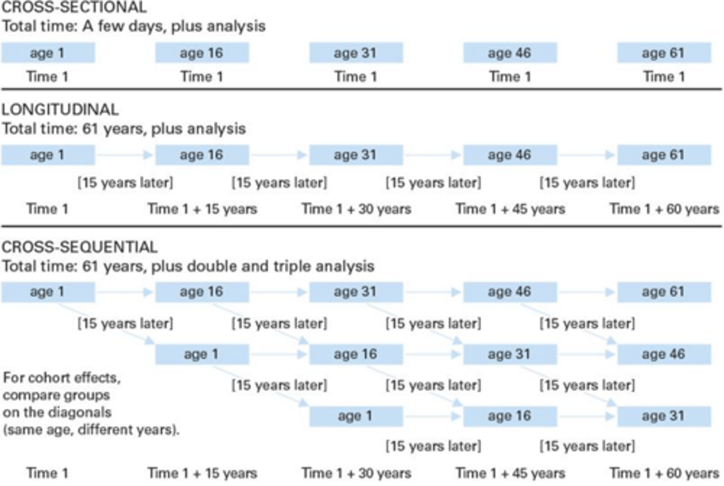 <p>It compares groups of people of different ages at one time.</p>