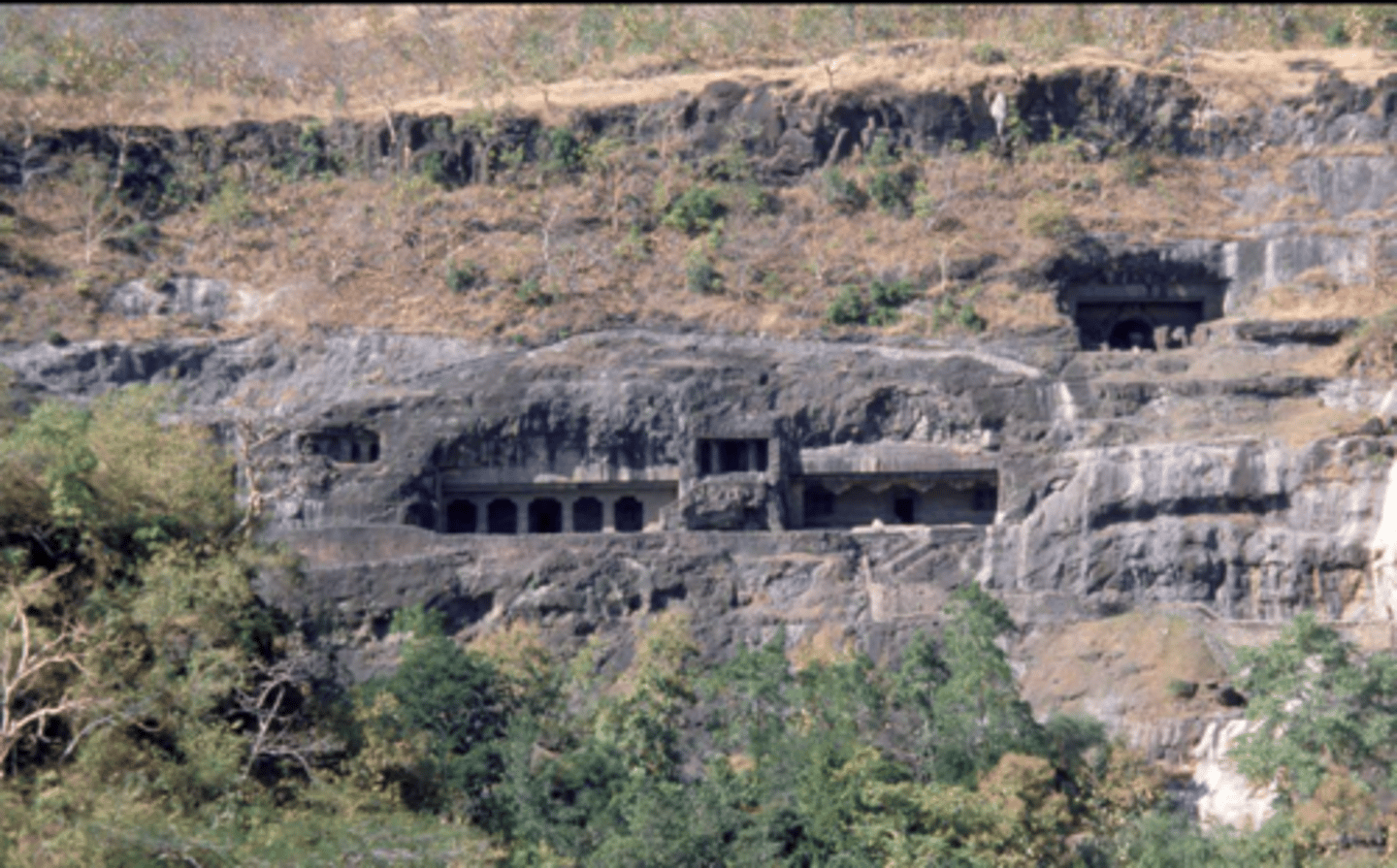 <p>What are the two types of spaces within the ajanta caves</p>