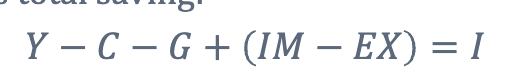 <p>Its an identity where investments equal total savings </p>