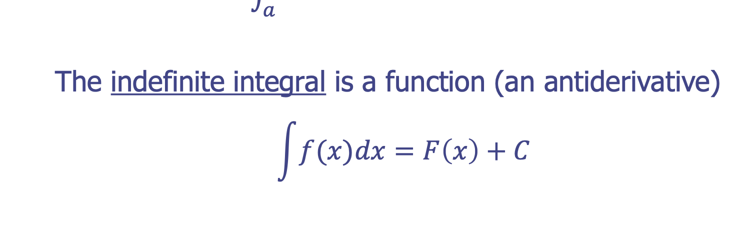 <p>function (antiderivative).</p><ul><li><p>add + C</p></li></ul><p></p>