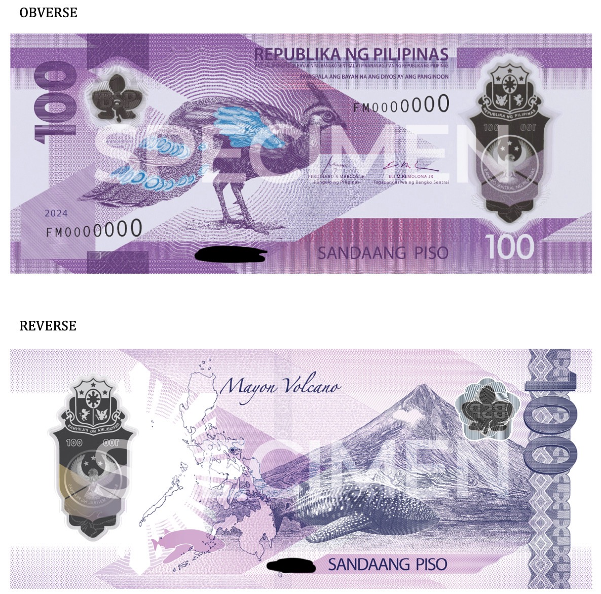<p>What is the animal/s found in the ₱100 polymer bank note?</p><p>A. Pithecophaga jefferyi & Pinctada maxima</p><p>B. Rusa alfredi & Tanygnathus lucionensis</p><p>C. Polyplectron napoleonis & Rhincodon typus</p><p>D. Prionailurus bengalensis rabori & Caranx ignobilis</p>