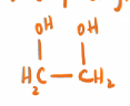 <p>1,2 - ethanediol</p><ul><li><p>used as antifreeze in coolants for cars</p></li><li><p>has a “sweet“ taste that animals try and eat (they die tho cuz its bad)</p><ul><li><p>“better” girl makes things “bitter“</p></li></ul></li></ul>