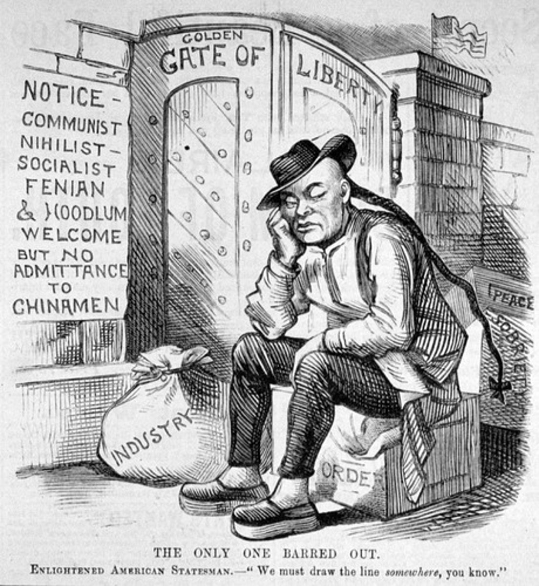 <p>(1882) Denied any additional Chinese laborers to enter the country while allowing students and merchants to immigrate.</p>