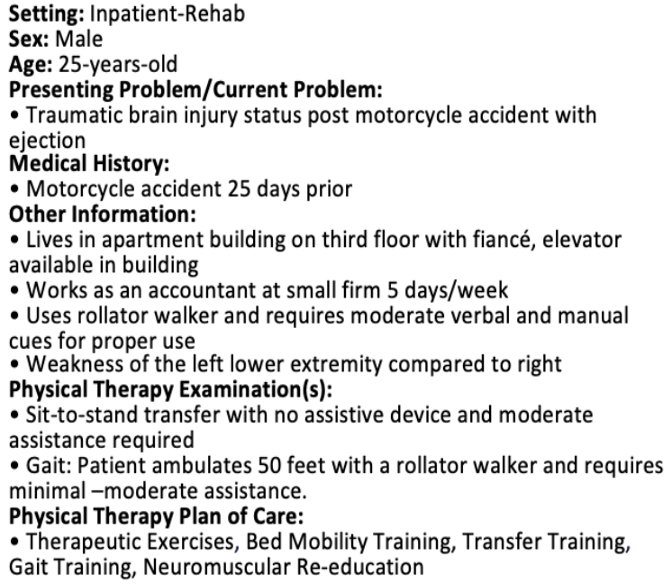 <p>Which of the following strategies will be MOST BENEFICIAL while working with the patient?</p><ol><li><p>Having a different clinician work with the patient every day so he gets used to meeting new people</p></li><li><p>Involving patient in group therapy so he can make friends </p></li><li><p>Informing the patient two days in advance about what to expect in the next few physical therapy sessions</p></li><li><p>Giving the patient two options and having the patient select one</p></li></ol><p></p>