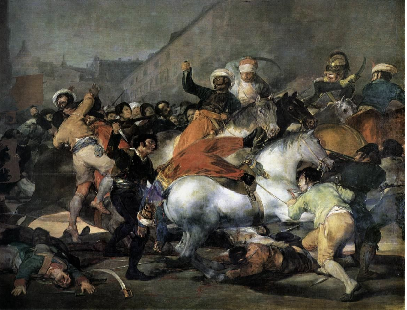 <p>Focus on this one since we talked about it a lot in class<br><br><span><strong>Key Features</strong>:<br><br></span></p><ul><li><p><span>Depicts the brutal repression of Spanish civilians during the French occupation of Spain.<br><br></span></p></li><li><p><span>Strong emotional intensity and focus on the chaos of the event.<br><br></span></p></li></ul><p><span><strong>Memorable Fact</strong>: It’s a dramatic, political painting meant to evoke sympathy for the Spanish resistance.<br></span></p>