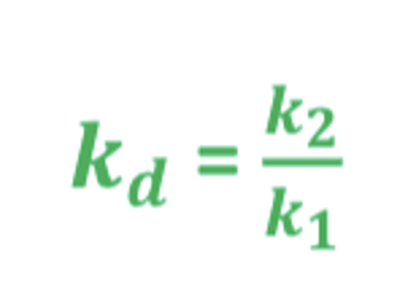 <p>equilibrium dissociation constant (binding affinity)</p><p>Kd = k2/k1</p>