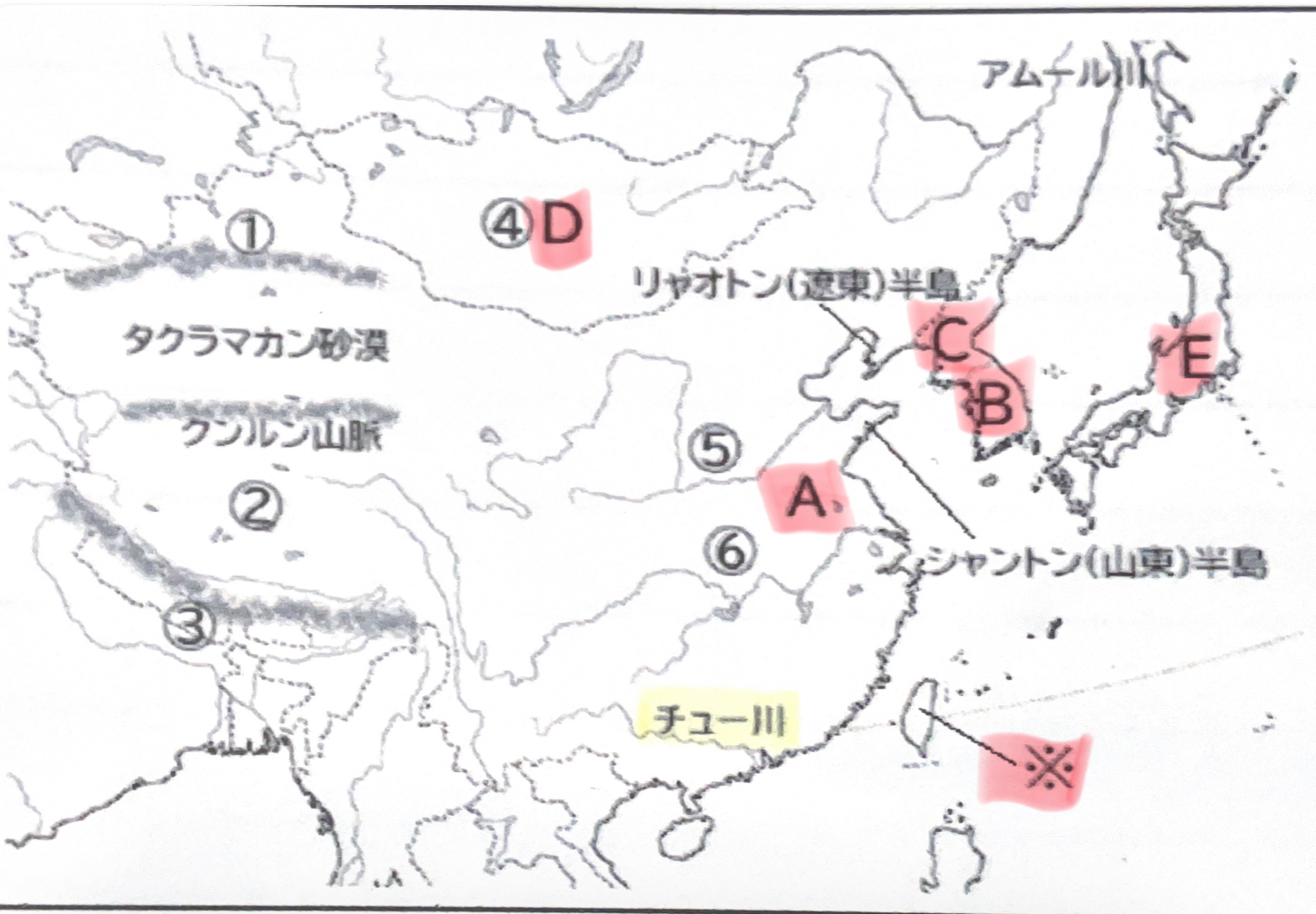 <p>A,B,C,D,E,atesterisk の国は</p>