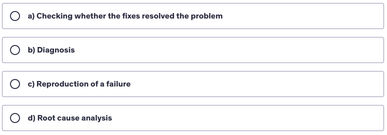 <p>Which is NOT a debugging activity:</p>