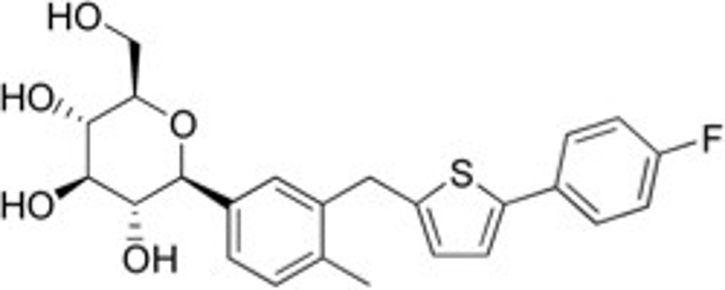 <p><strong>Brand: </strong>Invokana</p><p><strong>Class: </strong>SGLT2 Inhibitor</p><p><strong>MOA: </strong>Inhibits SGLT2 in the proximal renal tubules, reduces reabsorption of filtered glucose from the tubular lumen and lowers the renal threshold for glucose (RTG) resulting in increased urinary excretion of glucose.</p>