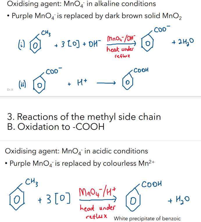 <p>Reagents; MnO4-/OH- or H+ </p><p>Conditions; Heat under reflux</p>